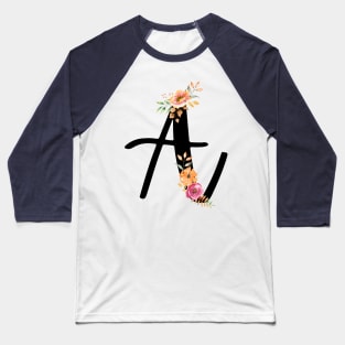 Letter A With Autumn Floral Wreath Baseball T-Shirt